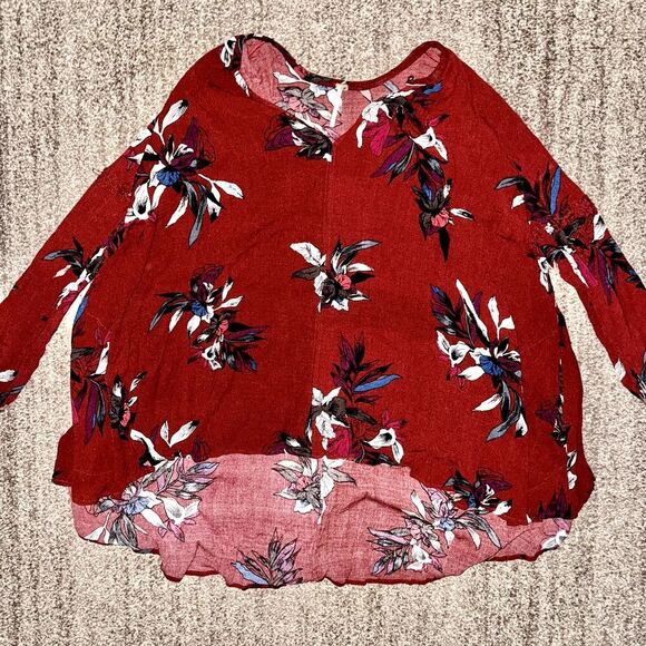 Free People Women's People Tree Swing Tunic Long Sleeve Shirt Red Floral Small - Picture 6 of 11